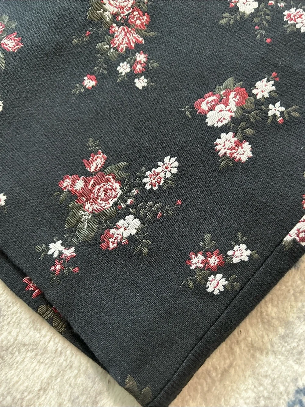 LOFT Floral Mini Skirt - Black with Burgundy & White Roses